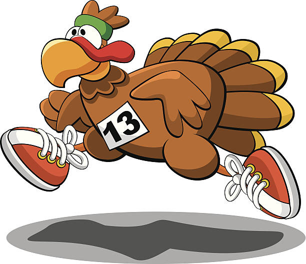 Vector illustration of a turkey participating in a Thanksgiving Turkey Trot.